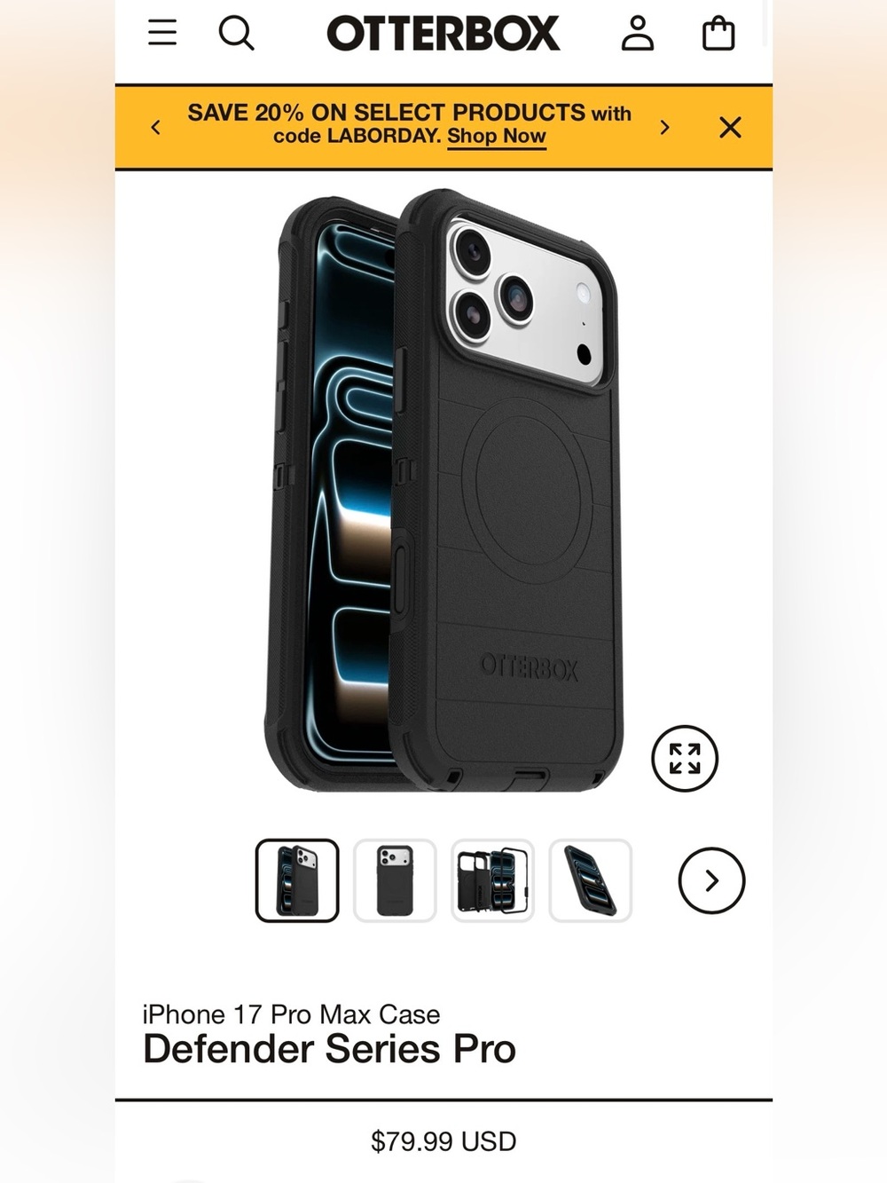 OtterBox Defender Series Pro Black iPhone 17 Pro Max Case
